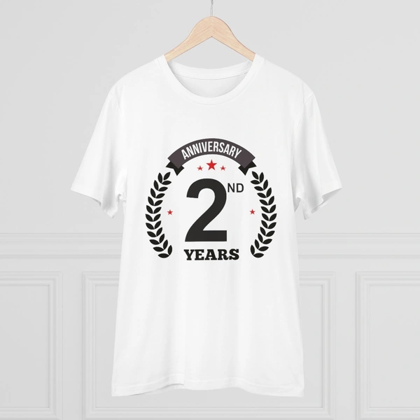 Men's PC Cotton 2nd Anniversary Printed T Shirt (Color: White, Thread Count: 180GSM) - White, 0.25, Striped, M