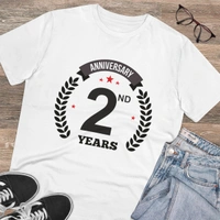 Men's PC Cotton 2nd Anniversary Printed T Shirt (Color: White, Thread Count: 180GSM) - White, 0.25, Striped, M