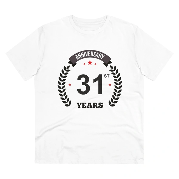 Men's PC Cotton 31st Anniversary Printed T Shirt (Color: White, Thread Count: 180GSM) - White, 0.25, Printed, M