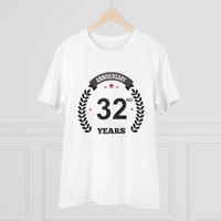 Men's PC Cotton 32nd Anniversary Printed T Shirt (Color: White, Thread Count: 180GSM) - White, 0.25, Striped, M