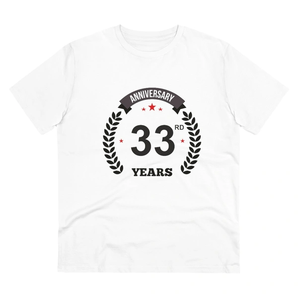 Men's PC Cotton 33rd Anniversary Printed T Shirt (Color: White, Thread Count: 180GSM) - White, 0.25, Checked, L