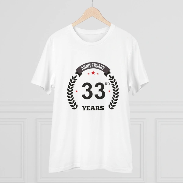 Men's PC Cotton 33rd Anniversary Printed T Shirt (Color: White, Thread Count: 180GSM) - White, 0.25, Checked, L