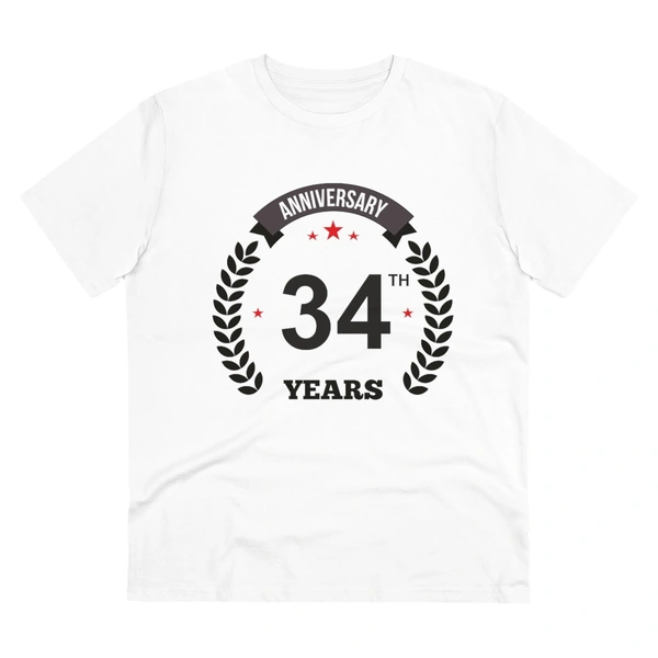 Men's PC Cotton 34th Anniversary Printed T Shirt (Color: White, Thread Count: 180GSM) - White, 0.25, Checked, L