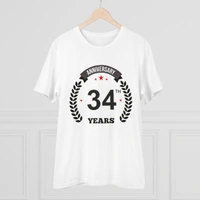 Men's PC Cotton 34th Anniversary Printed T Shirt (Color: White, Thread Count: 180GSM) - White, 0.25, Checked, L
