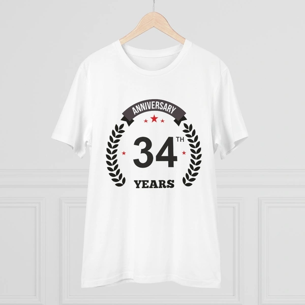 Men's PC Cotton 34th Anniversary Printed T Shirt (Color: White, Thread Count: 180GSM) - White, 0.25, Checked, L