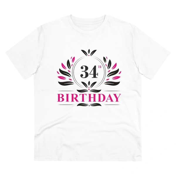 Men's PC Cotton 34th Birthday Printed T Shirt (Color: White, Thread Count: 180GSM) - White, 0.25, Printed, M