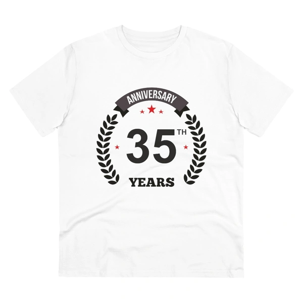 Men's PC Cotton 35th Anniversary Printed T Shirt (Color: White, Thread Count: 180GSM) - White, 0.25, Striped, XL