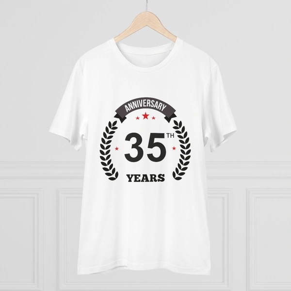 Men's PC Cotton 35th Anniversary Printed T Shirt (Color: White, Thread Count: 180GSM) - White, 0.25, Striped, XL