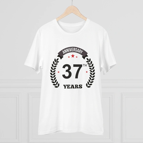 Men's PC Cotton 37th Anniversary Printed T Shirt (Color: White, Thread Count: 180GSM) - White, 0.25, Printed, XL