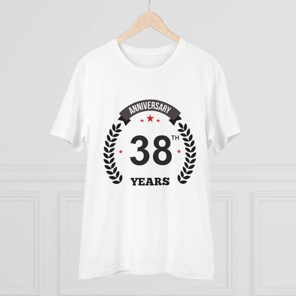 Men's PC Cotton 38th Anniversary Printed T Shirt (Color: White, Thread Count: 180GSM) - White, 0.25, Printed, S