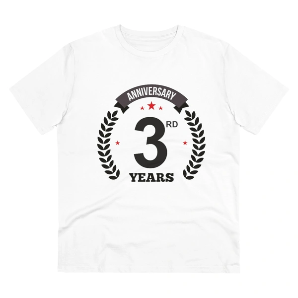 Men's PC Cotton 3rd Anniversary Printed T Shirt (Color: White, Thread Count: 180GSM) - White, 0.25, Color Block, M