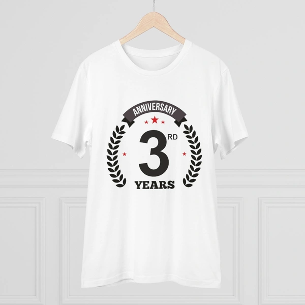 Men's PC Cotton 3rd Anniversary Printed T Shirt (Color: White, Thread Count: 180GSM) - White, 0.25, Color Block, M