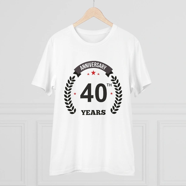 Men's PC Cotton 40th Anniversary Printed T Shirt (Color: White, Thread Count: 180GSM) - White, 0.25, Printed, S