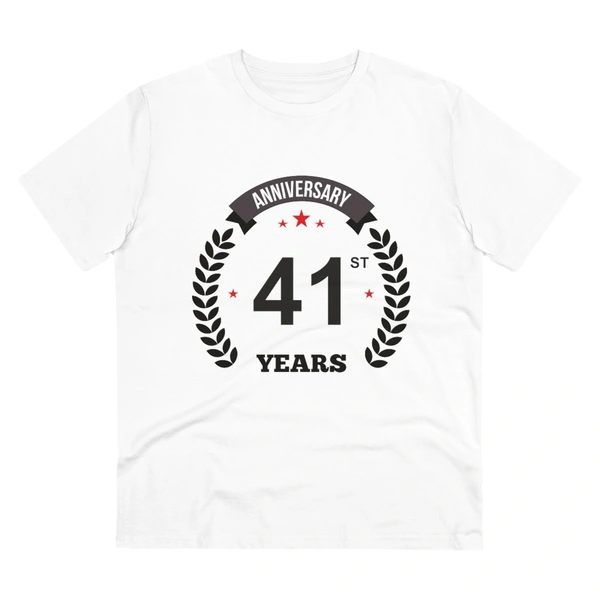 Men's PC Cotton 41st Anniversary Printed T Shirt (Color: White, Thread Count: 180GSM) - White, 0.25, Printed, M