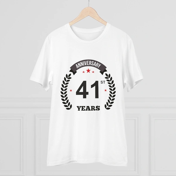 Men's PC Cotton 41st Anniversary Printed T Shirt (Color: White, Thread Count: 180GSM) - White, 0.25, Printed, M