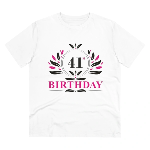 Men's PC Cotton 41st Birthday Printed T Shirt (Color: White, Thread Count: 180GSM) - White, 0.25, Printed, L