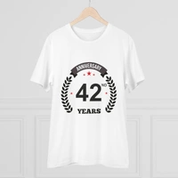 Men's PC Cotton 42nd Anniversary Printed T Shirt (Color: White, Thread Count: 180GSM) - White, 0.25, Striped, M