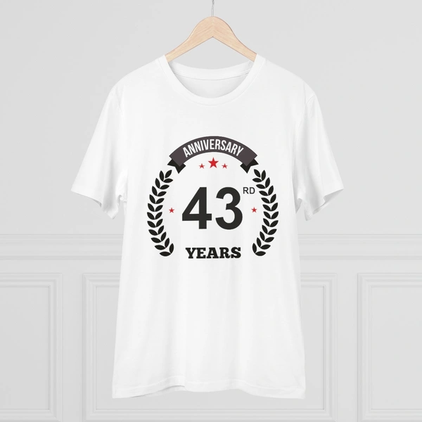 Men's PC Cotton 43rd Anniversary Printed T Shirt (Color: White, Thread Count: 180GSM) - White, 0.25, Printed, 2XL
