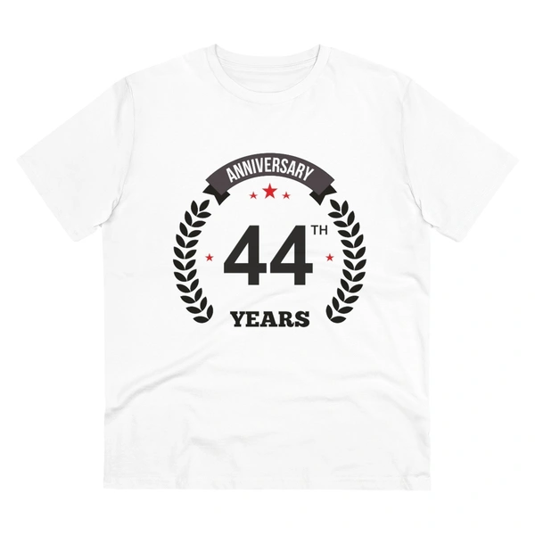 Men's PC Cotton 44th Anniversary Printed T Shirt (Color: White, Thread Count: 180GSM) - White, 0.25, Striped, L
