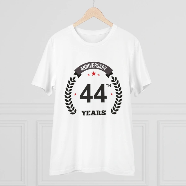 Men's PC Cotton 44th Anniversary Printed T Shirt (Color: White, Thread Count: 180GSM) - White, 0.25, Striped, L