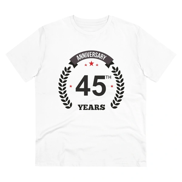 Men's PC Cotton 45th Anniversary Printed T Shirt (Color: White, Thread Count: 180GSM) - White, 0.25, Printed, S