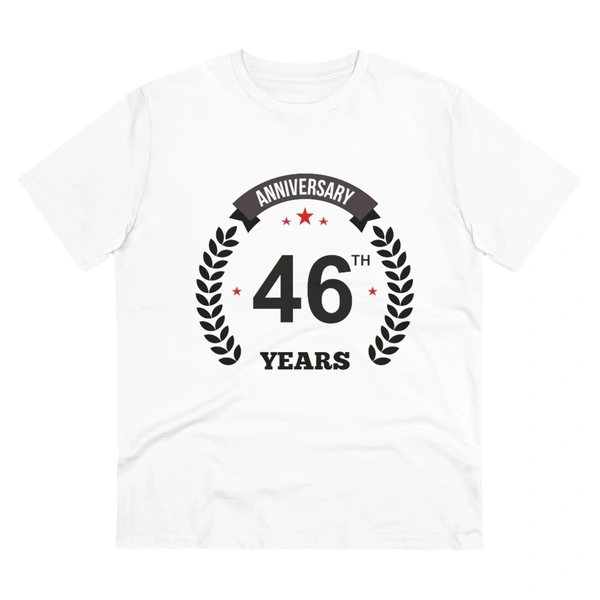Men's PC Cotton 46th Anniversary Printed T Shirt (Color: White, Thread Count: 180GSM) - White, 0.25, Striped, 2XL