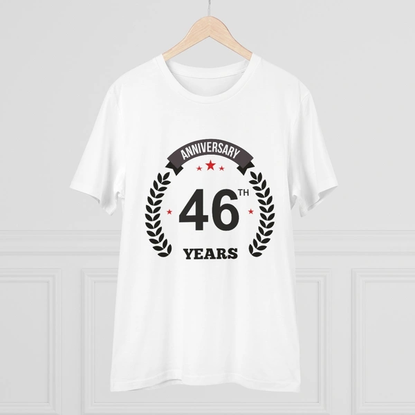 Men's PC Cotton 46th Anniversary Printed T Shirt (Color: White, Thread Count: 180GSM) - White, 0.25, Striped, 2XL