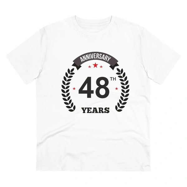 Men's PC Cotton 48th Anniversary Printed T Shirt (Color: White, Thread Count: 180GSM) - White, 0.25, Printed, L