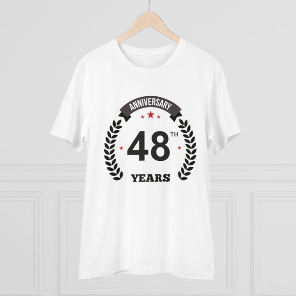 Men's PC Cotton 48th Anniversary Printed T Shirt (Color: White, Thread Count: 180GSM) - White, 0.25, Printed, L