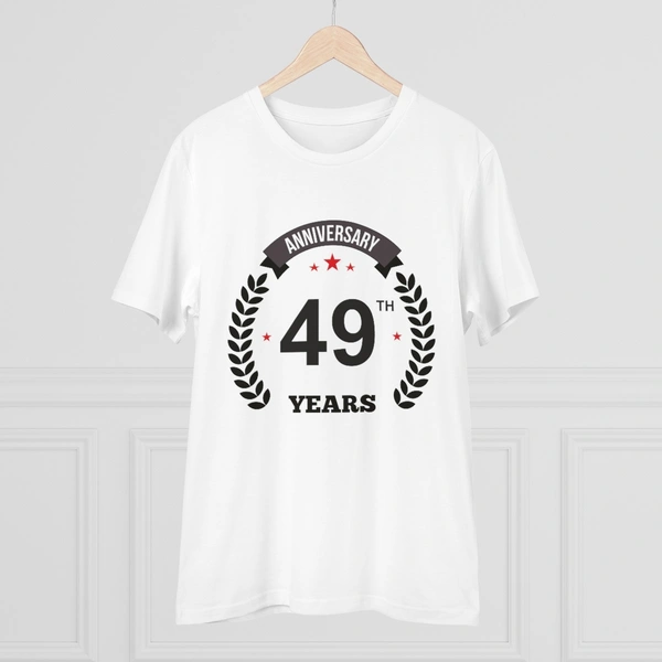 Men's PC Cotton 49th Anniversary Printed T Shirt (Color: White, Thread Count: 180GSM) - White, 0.25, Printed, L