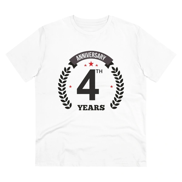 Men's PC Cotton 4th Anniversary Printed T Shirt (Color: White, Thread Count: 180GSM) - White, 0.25, Color Block, XL