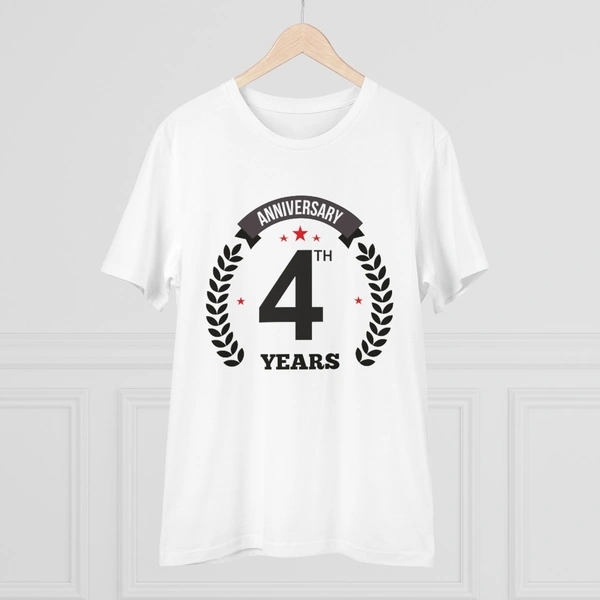 Men's PC Cotton 4th Anniversary Printed T Shirt (Color: White, Thread Count: 180GSM) - White, 0.25, Color Block, XL