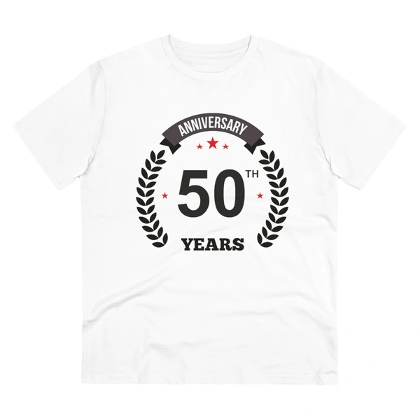 Men's PC Cotton 50th Anniversary Printed T Shirt (Color: White, Thread Count: 180GSM) - White, 0.25, Printed, S