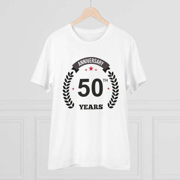 Men's PC Cotton 50th Anniversary Printed T Shirt (Color: White, Thread Count: 180GSM) - White, 0.25, Printed, S