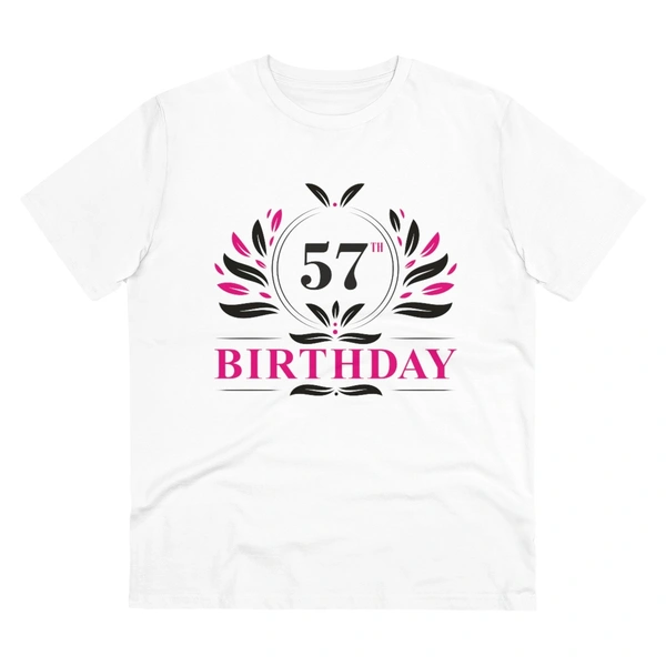 Men's PC Cotton 57th Birthday Printed T Shirt (Color: White, Thread Count: 180GSM) - White, 0.25, Casual, L