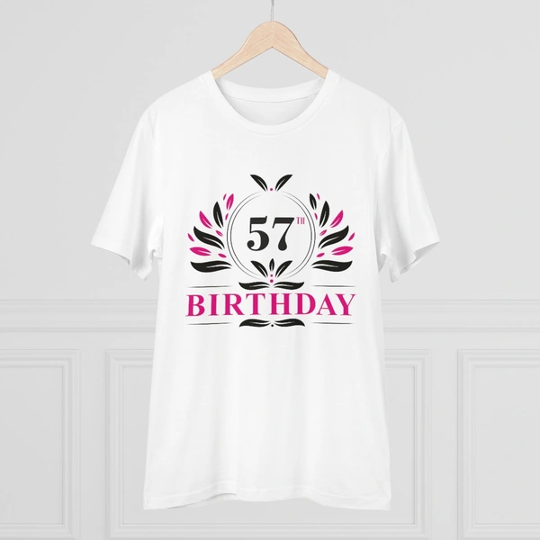 Men's PC Cotton 57th Birthday Printed T Shirt (Color: White, Thread Count: 180GSM) - White, 0.25, Casual, L