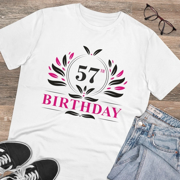 Men's PC Cotton 57th Birthday Printed T Shirt (Color: White, Thread Count: 180GSM) - White, 0.25, Casual, L