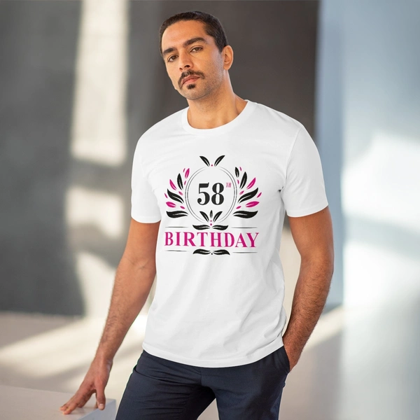 Men's PC Cotton 58th Birthday Printed T Shirt (Color: White, Thread Count: 180GSM) - White, 0.25, Casual, S