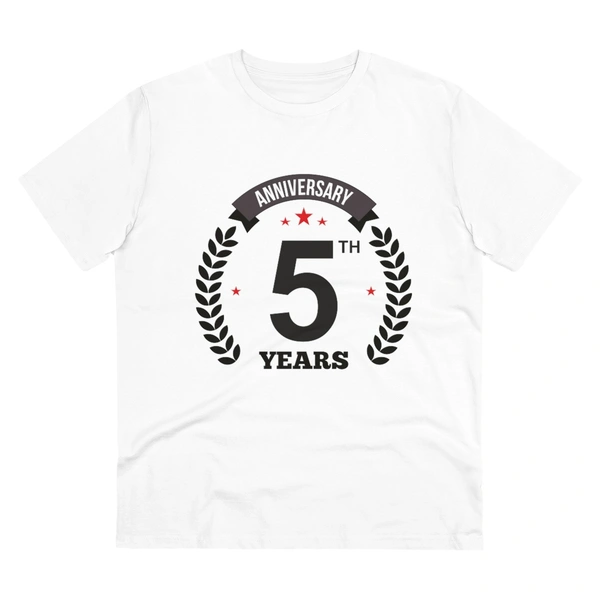 Men's PC Cotton 5th Anniversary Printed T Shirt (Color: White, Thread Count: 180GSM) - White, 0.25, Color Block, XL