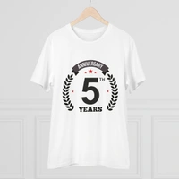 Men's PC Cotton 5th Anniversary Printed T Shirt (Color: White, Thread Count: 180GSM) - White, 0.25, Color Block, XL