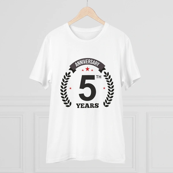 Men's PC Cotton 5th Anniversary Printed T Shirt (Color: White, Thread Count: 180GSM) - White, 0.25, Color Block, XL