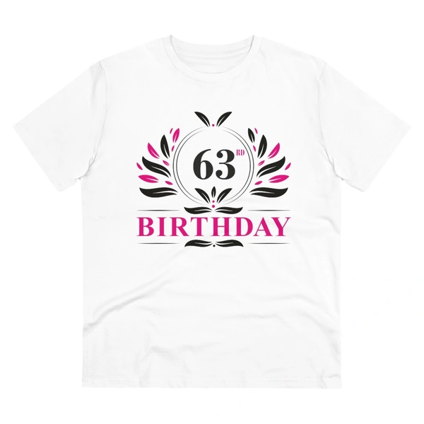 Men's PC Cotton 63rd Birthday Printed T Shirt (Color: White, Thread Count: 180GSM) - White, 0.25, Striped, S