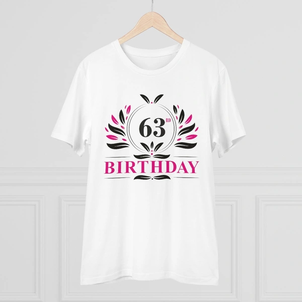 Men's PC Cotton 63rd Birthday Printed T Shirt (Color: White, Thread Count: 180GSM) - White, 0.25, Striped, S