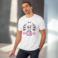 Men's PC Cotton 63rd Birthday Printed T Shirt (Color: White, Thread Count: 180GSM) - White, 0.25, Striped, S