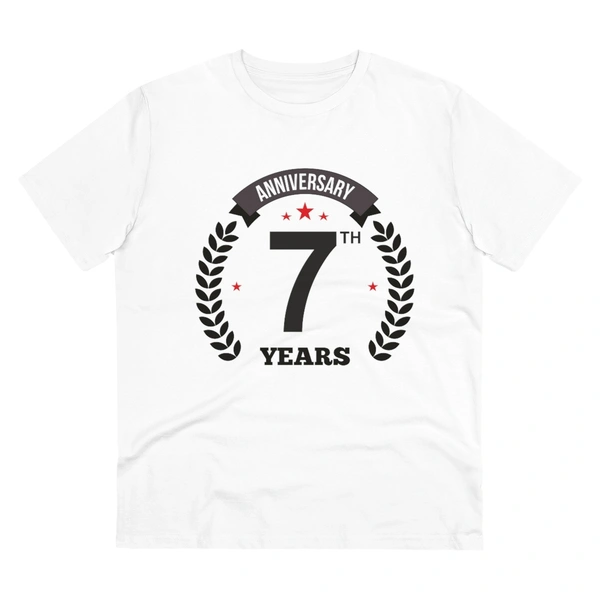 Men's PC Cotton 7th Anniversary Printed T Shirt (Color: White, Thread Count: 180GSM) - White, 0.25, Color Block, 2XL
