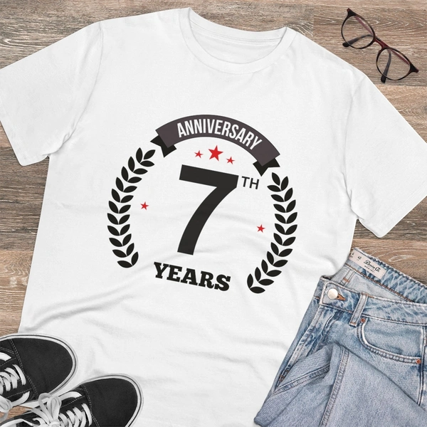 Men's PC Cotton 7th Anniversary Printed T Shirt (Color: White, Thread Count: 180GSM) - White, 0.25, Color Block, 2XL