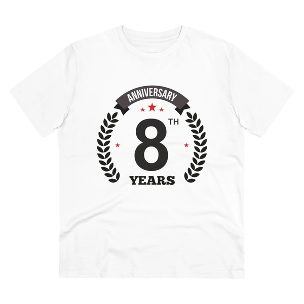 Men's PC Cotton 8th Anniversary Printed T Shirt (Color: White, Thread Count: 180GSM) - White, 0.25, Color Block, L