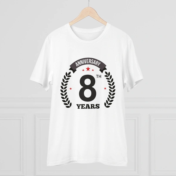 Men's PC Cotton 8th Anniversary Printed T Shirt (Color: White, Thread Count: 180GSM) - White, 0.25, Color Block, L