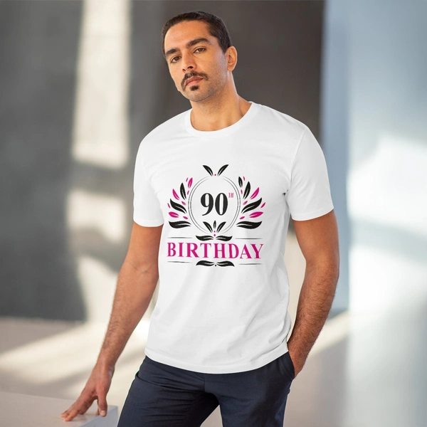 Men's PC Cotton 90th Birthday Printed T Shirt (Color: White, Thread Count: 180GSM) - White, 0.25, Solid, M