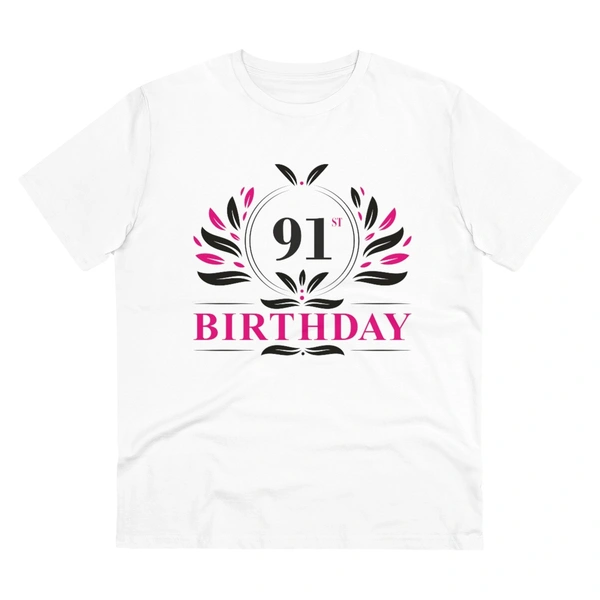 Men's PC Cotton 91st Birthday Printed T Shirt (Color: White, Thread Count: 180GSM) - White, 0.25, Solid, L